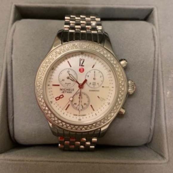 Authentic Michele Jetway Chronograph Diamond Wrist Watch for Women - Picture 3 of 9